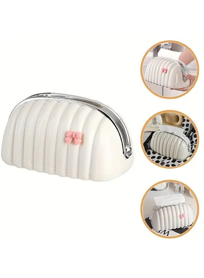 White Shell Shaped Tissue Box Cover With Pink Bow Decorative Storage For Bathroom Kitchen - Image 5